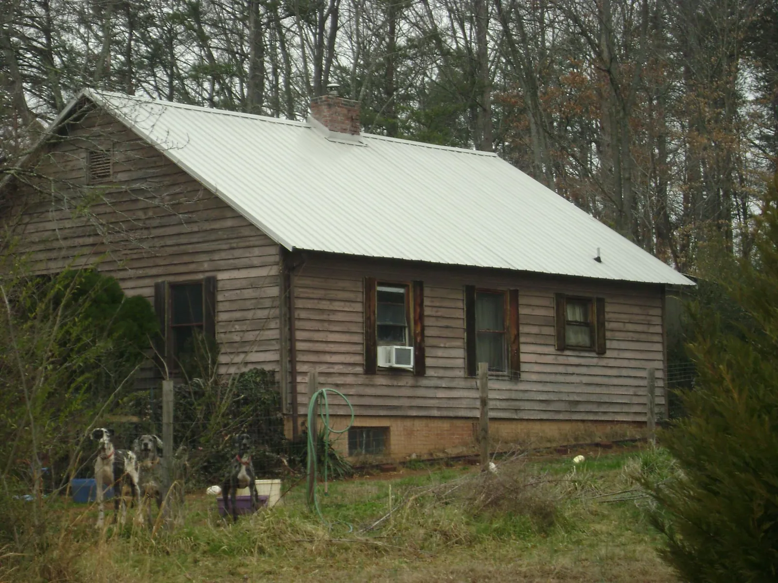 White metal roof on an old wood sided farmhouse, from a Asphalt Shingle Roof Repair job in South Portland